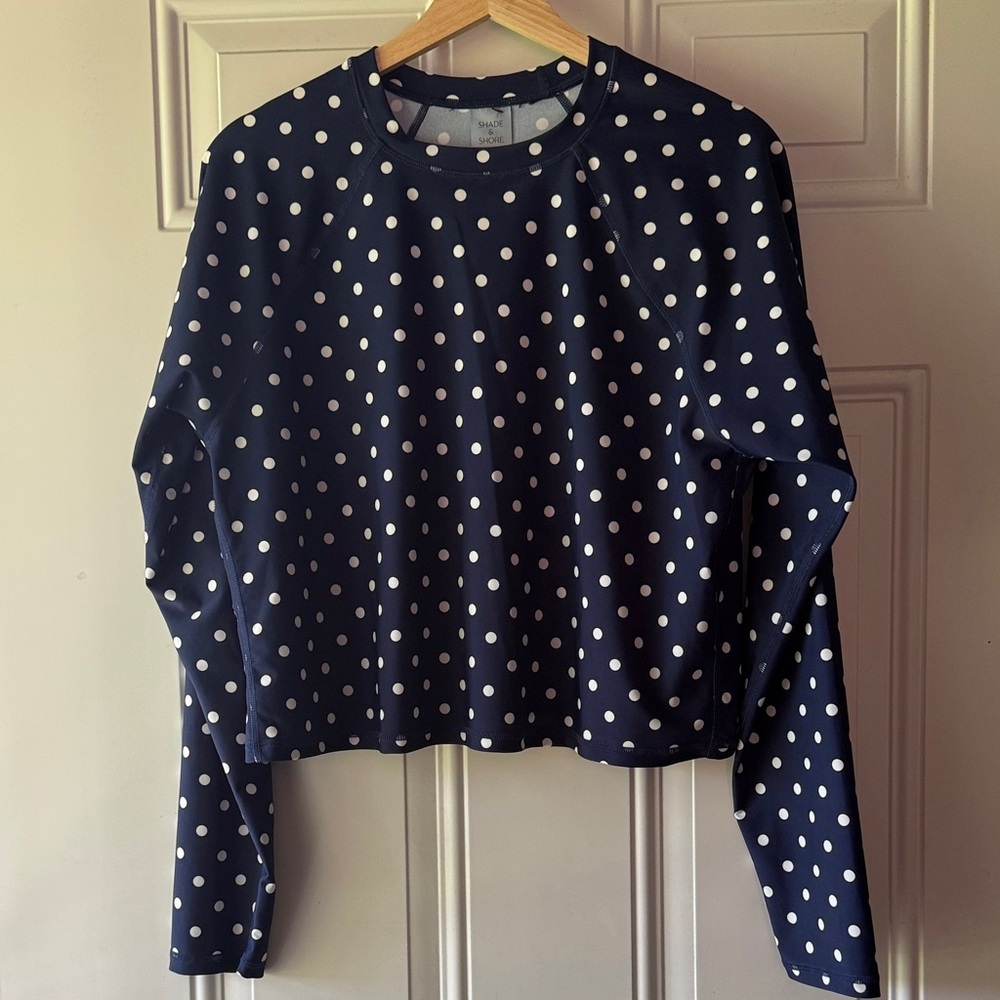 Shade & Shore Navy and White Polka Dot Long Sleeve Swim Shirt